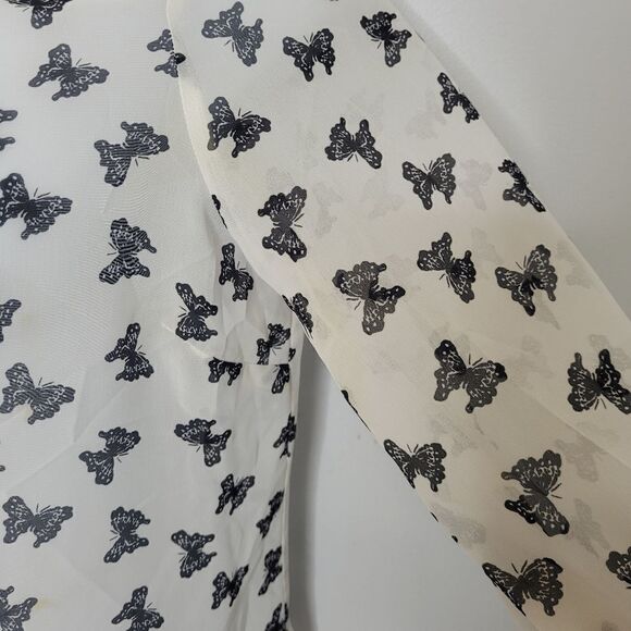 VINTAGE 90s Y2K blouse white sheer button up butterfly shirt 10 - Picture 6 of 11